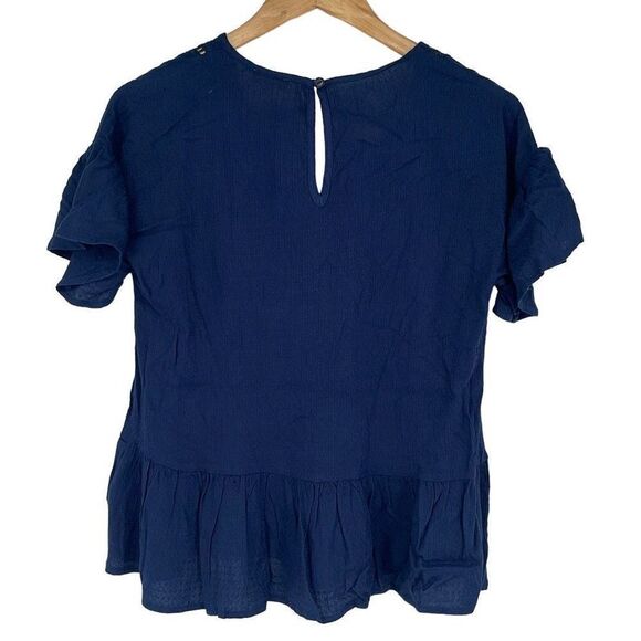 Hem & Thread Womens Peplum Blouse Top Flutter Sleeve V Neck Navy Blue Size Small - Picture 2 of 5